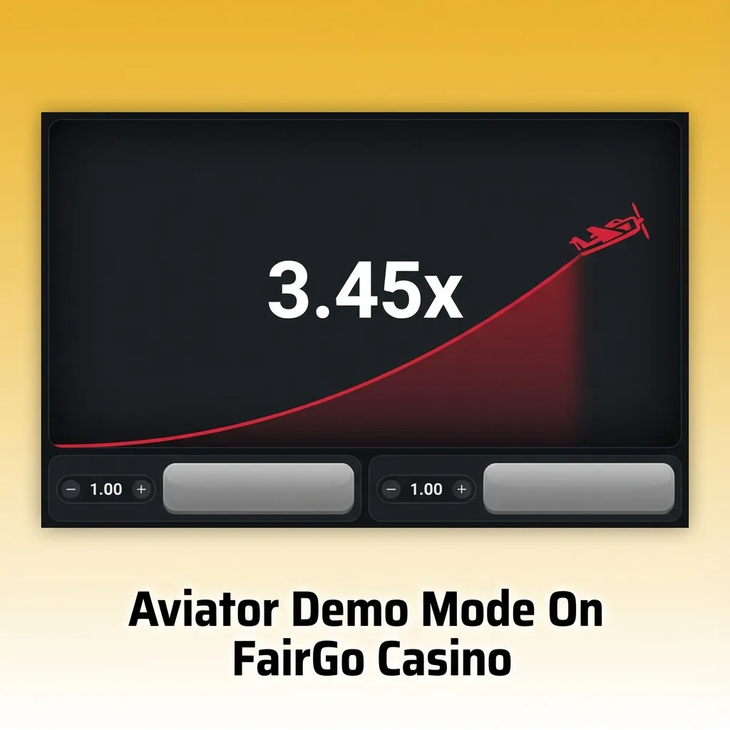 Aviator demo mode screen at FairGo Casino showing virtual bets, rising multiplier and options to test crash rounds risk‑free