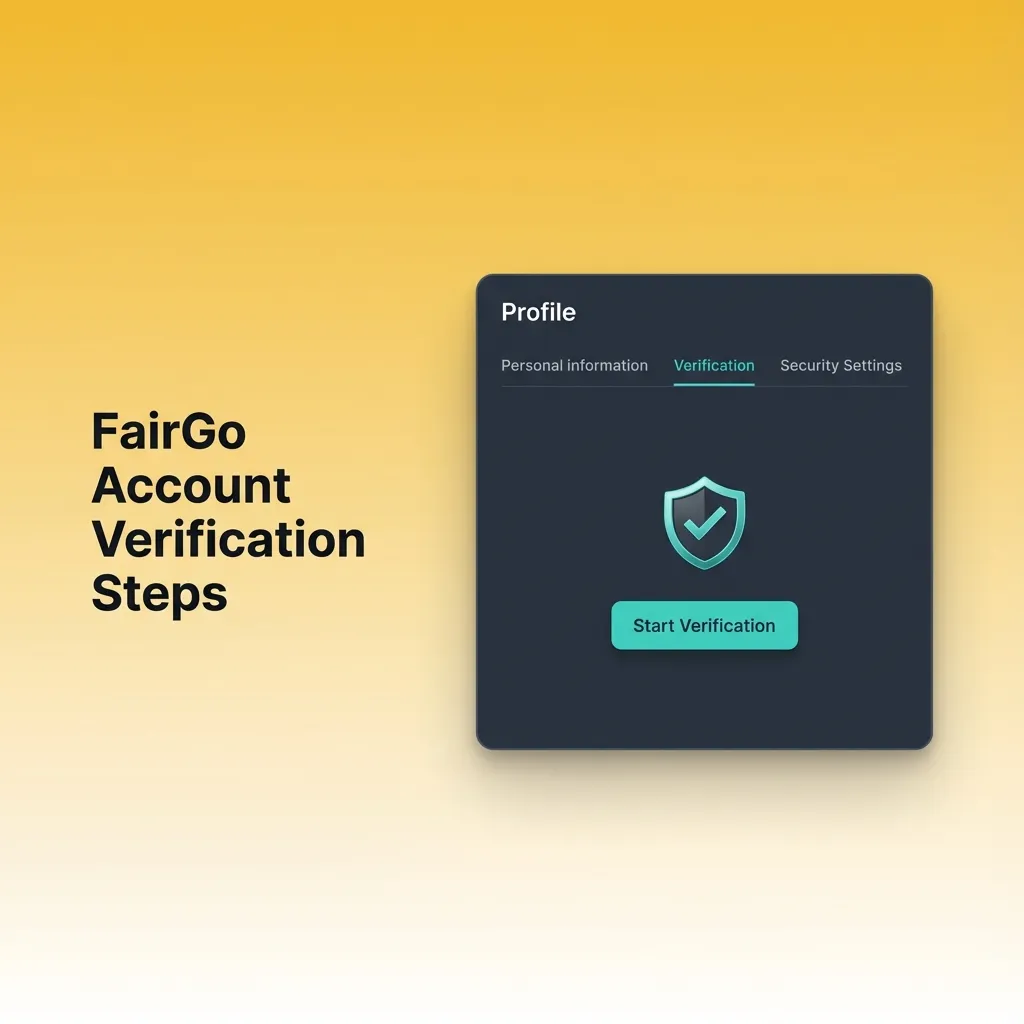 Illustrated FairGo account verification checklist showing steps for ID, address, contact confirmation, and withdrawal approval.
