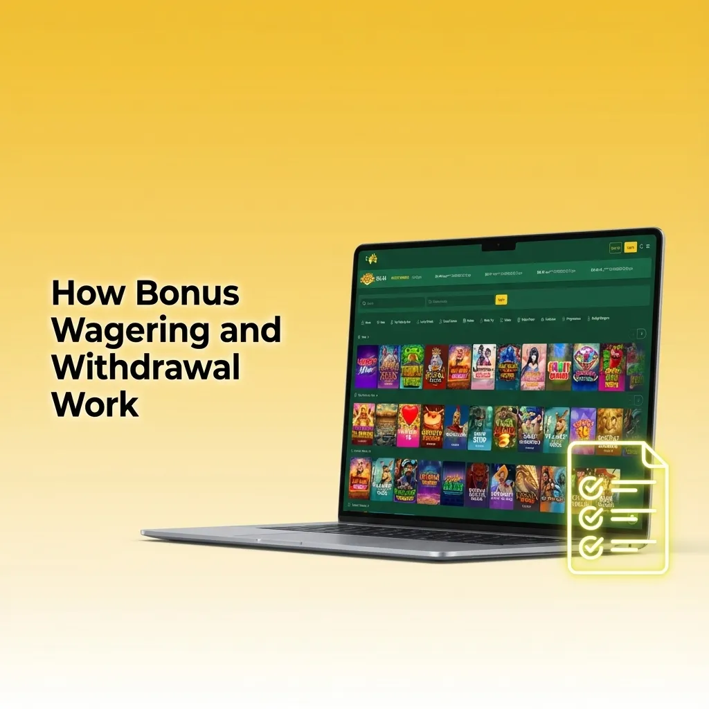 Illustration of cash and bonus balances with arrows showing wagering steps before FairGo Casino bonus withdrawal is allowed