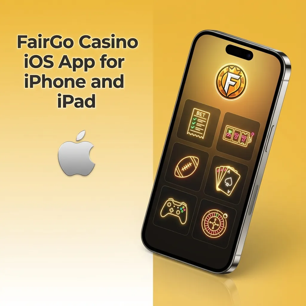 iPhone and iPad displaying the FairGo Casino iOS app home screen with pokies, table games and betting options
