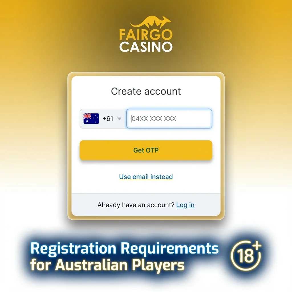 Infographic listing FairGo Casino registration rules for Australian players, including age, ID, residency and one-account policy