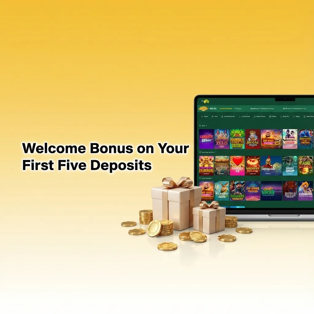 Australian online casino welcome offer banner: 100% bonus up to AU$200 on first five deposits, total up to AU$1,000