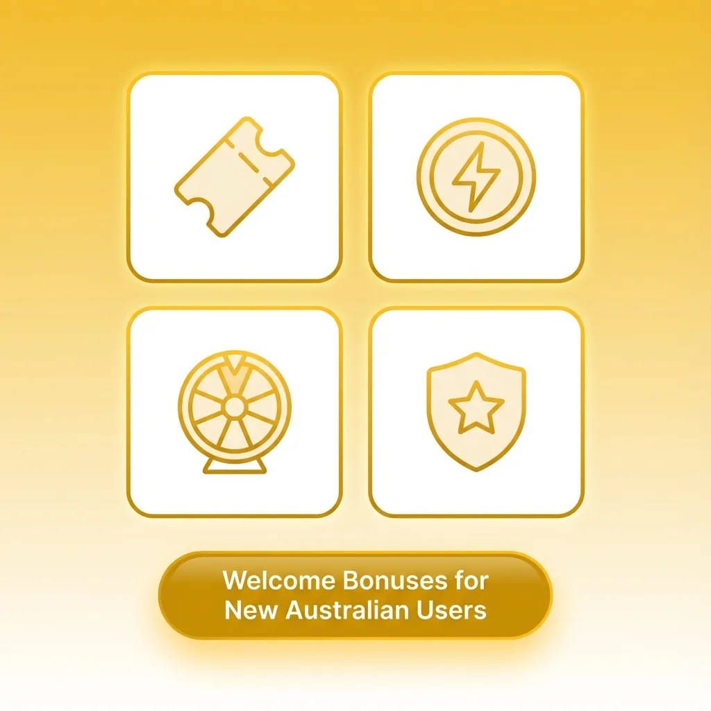 Banner showing “Welcome Bonuses for New Australian Users” with icons of casino chips, pokies, and AU$1,000 bonus offer