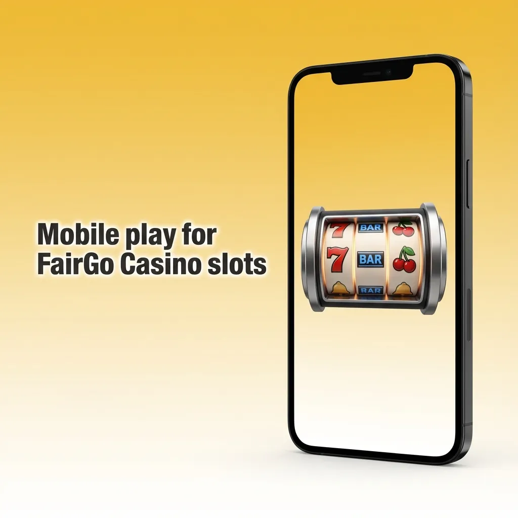 Smartphone displaying FairGo Casino mobile slots interface with spin button, bet controls and navigation tabs