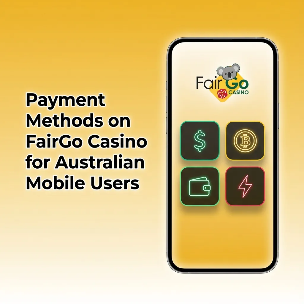 Infographic showing FairGo Casino mobile payment methods for Australians, including cards, e-wallet, crypto, and bank transfer