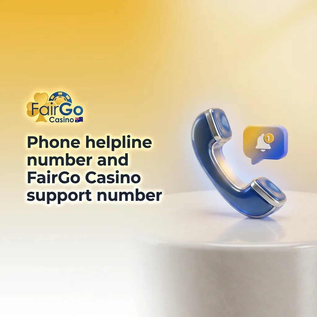 Smartphone displaying FairGo Casino helpline number with a support agent icon and phone call symbols