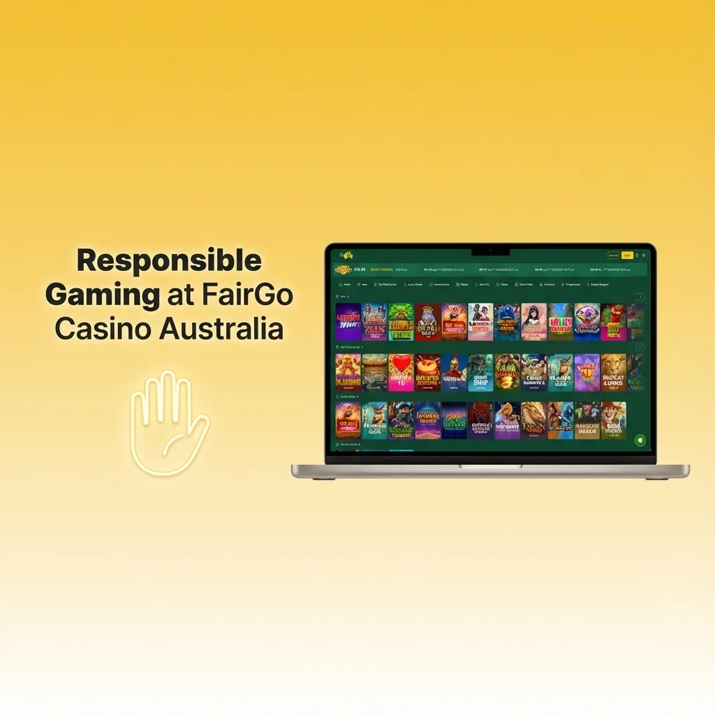 Illustration of FairGo Casino’s responsible gaming tools with icons for limits, breaks, self‑exclusion, and support.