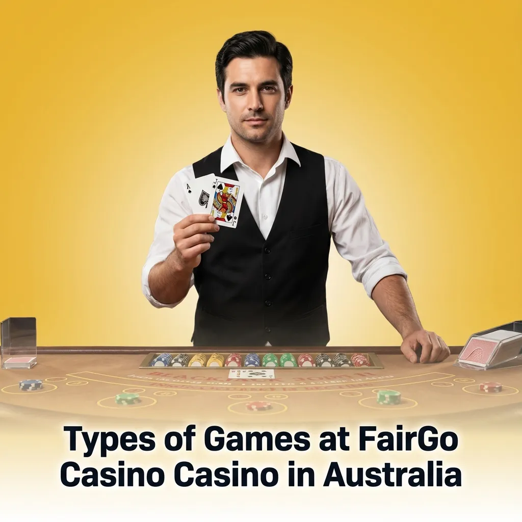 Graphic showing FairGo Casino’s game types: pokies, crash games, table games, video poker, jackpots and instant wins.