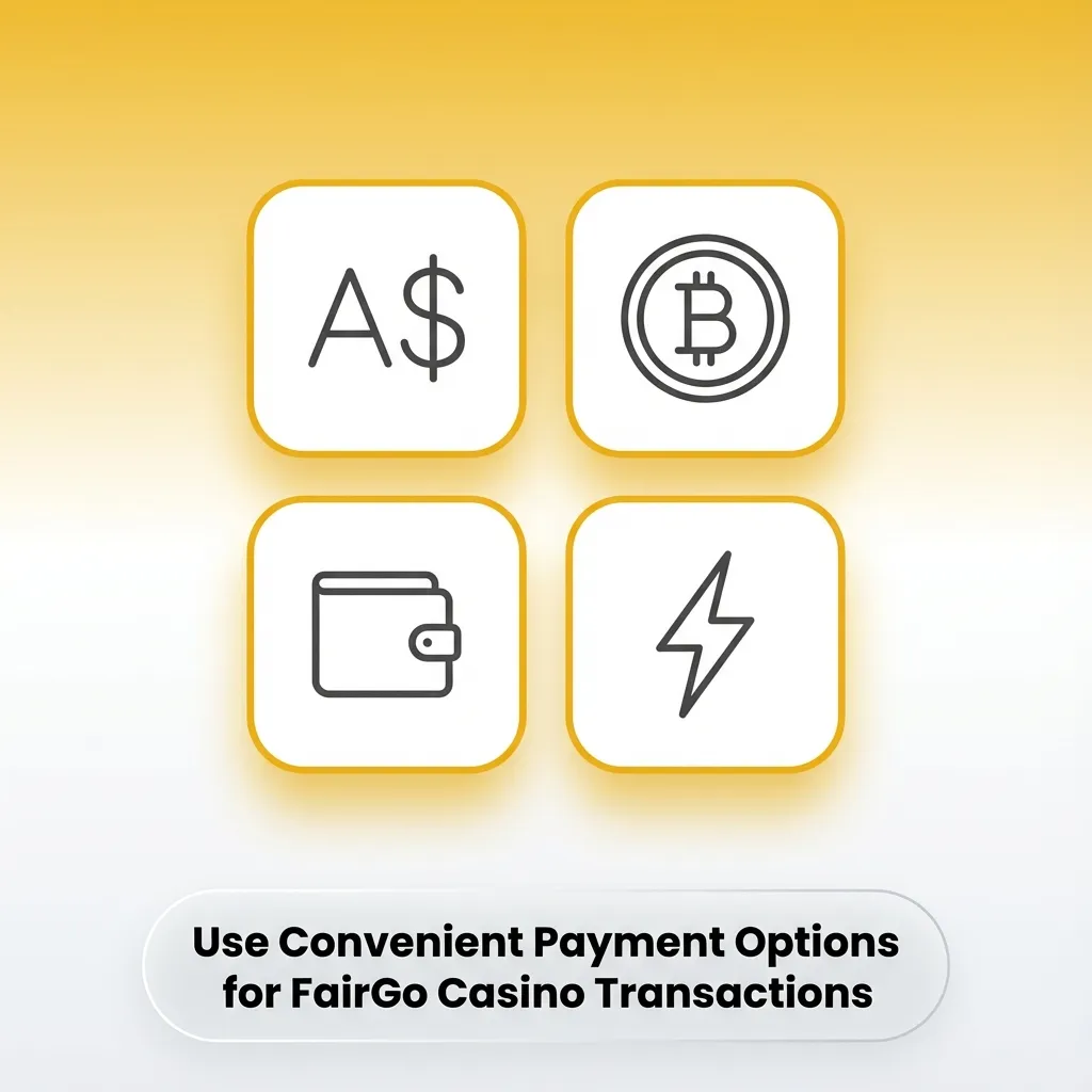 Illustration of FairGo Casino payment options: cards, e‑wallets, bank transfer, and crypto icons on a secure screen