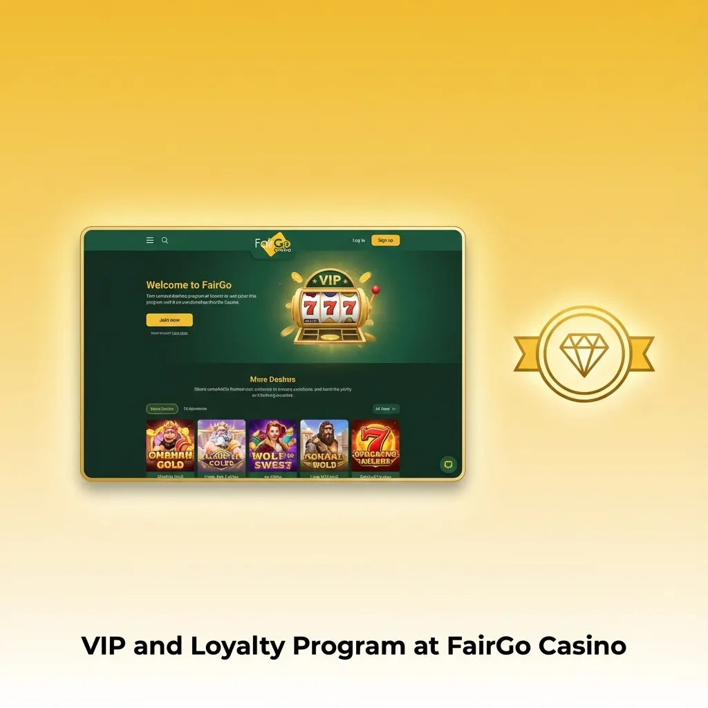 Illustration of FairGo Casino VIP loyalty tiers with rising benefits like bonuses, cashback, fast withdrawals and dedicated support